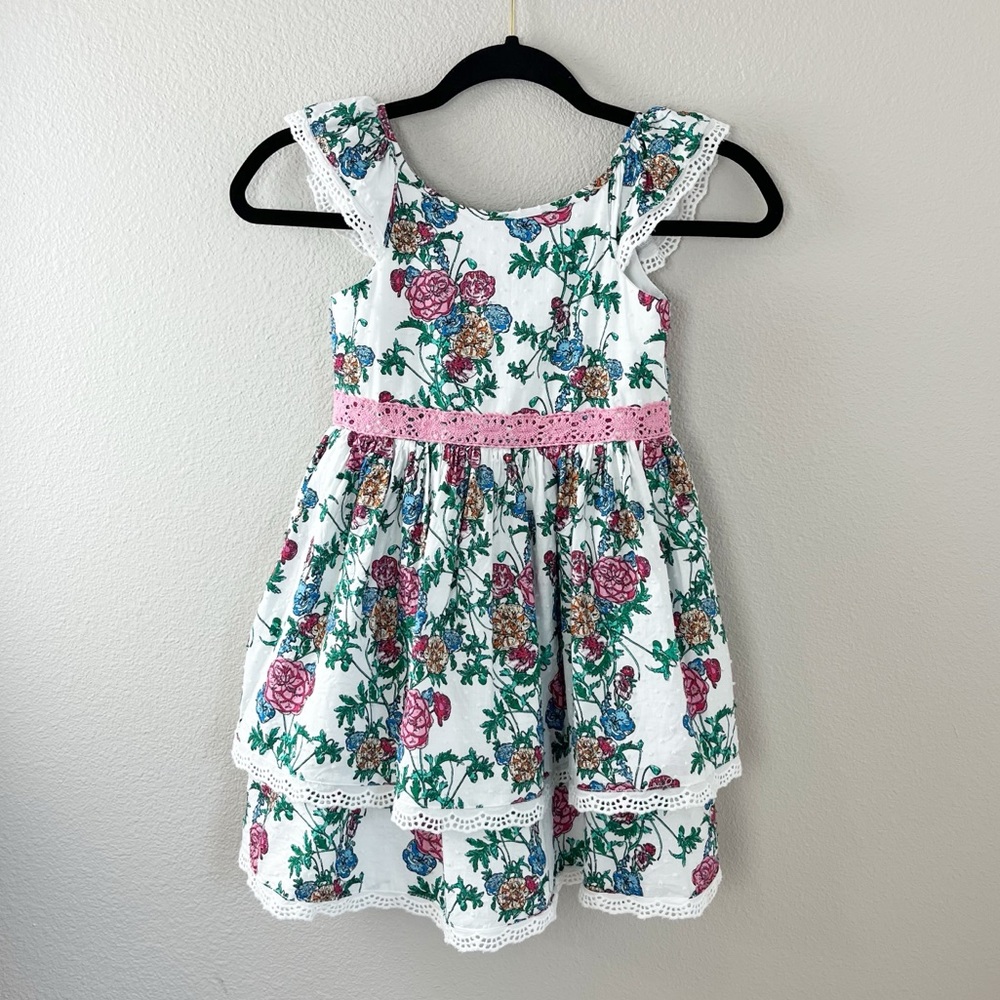 Pastourelle by Pippa & Julie Little Girl Sundress Floral Tiers Lace Eyelet 6